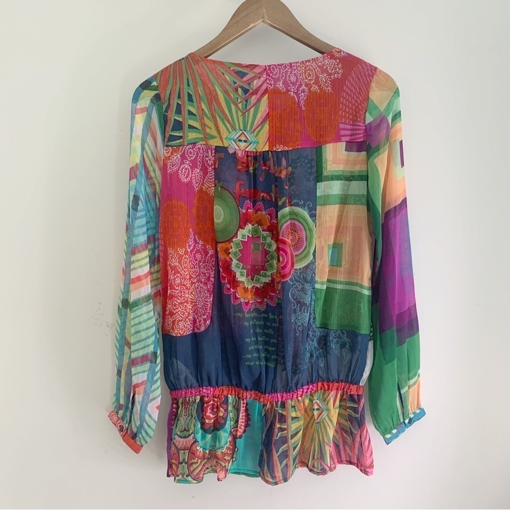 Desigual Vibrant Mixed Print Gauzy Peplum Tunic Blouse XS - Picture 5 of 10